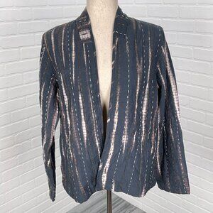 J Jill Jacket Women Small Gray Tie‎ Dye Kantha Quilt Stitched Cotton Casual NWT